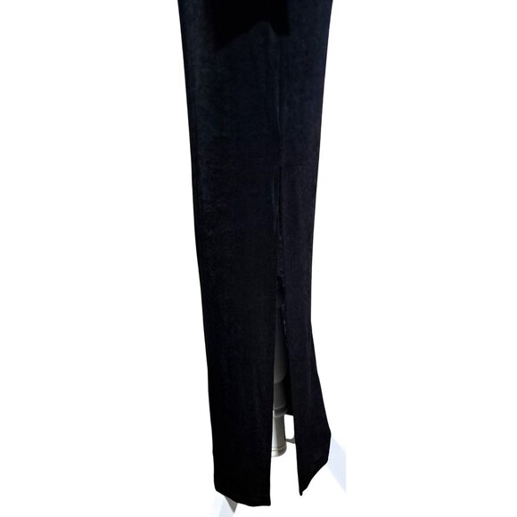 Black Bodycon Maxi Dress Womens L Brief Encounter Cold Shoulder High Neck Long S - Picture 9 of 13